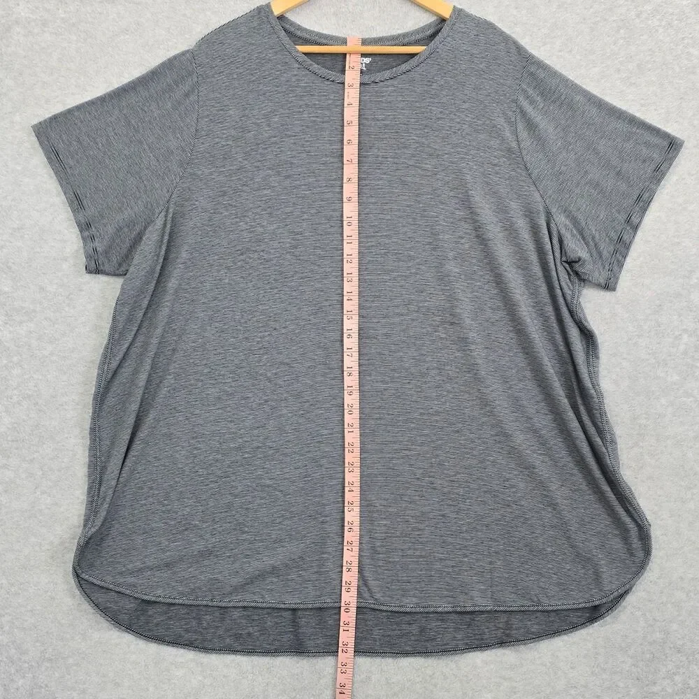 Lands End Womens 3X Navy Black White Stripe Short Sleeve Pullover Tunic Top